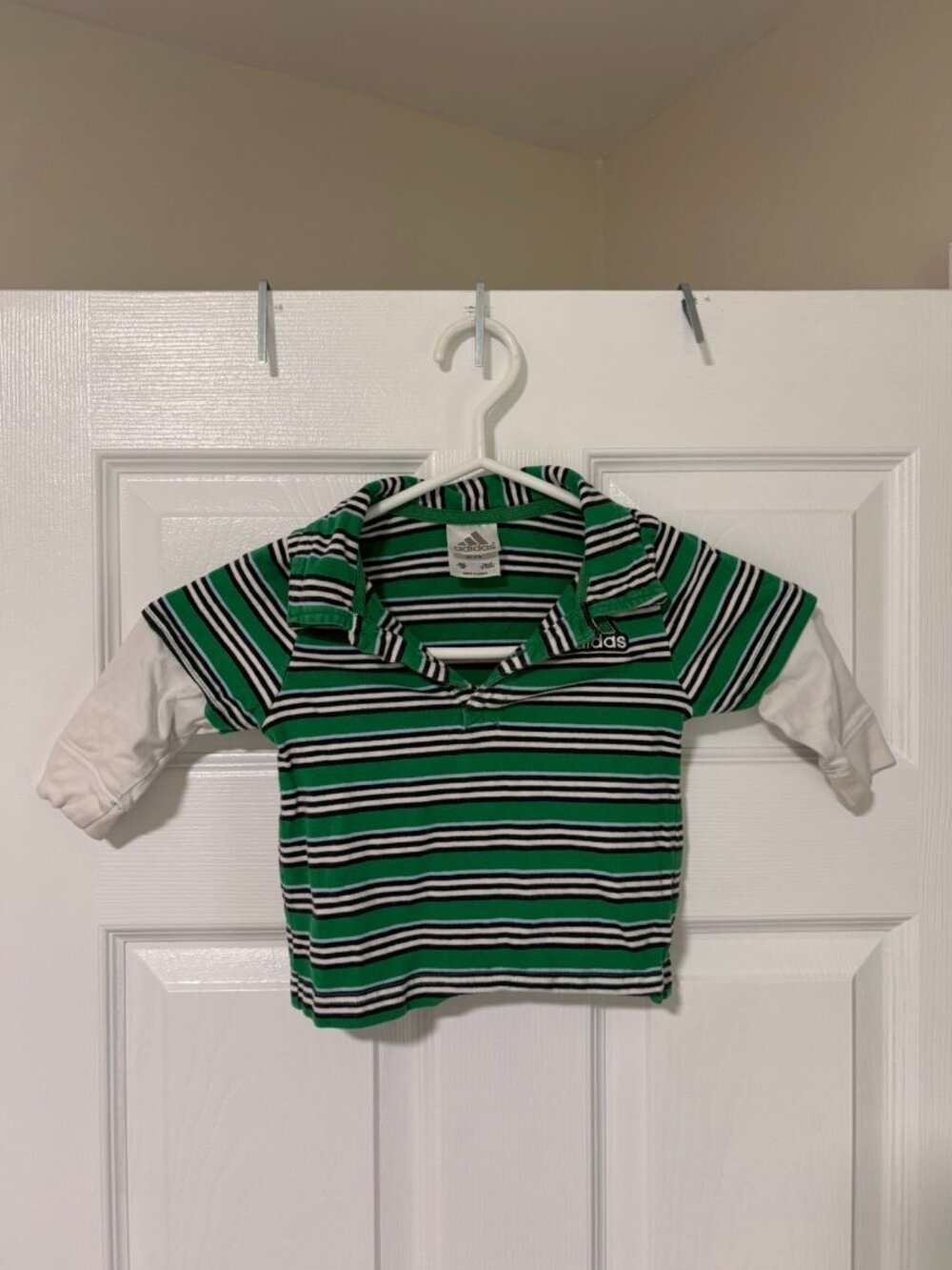 Adidas Toddler Green Striped Polo Shirt (Size 18 Months)
